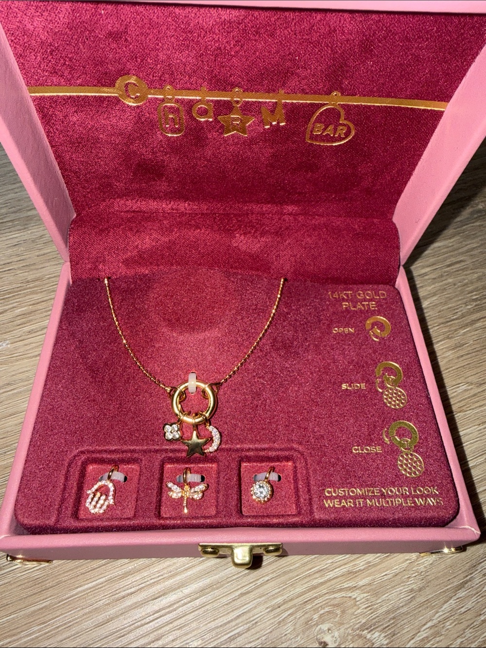 CHARM BAR 14K Gold Plate Customizable Six Charms Necklace Set NEW NWT